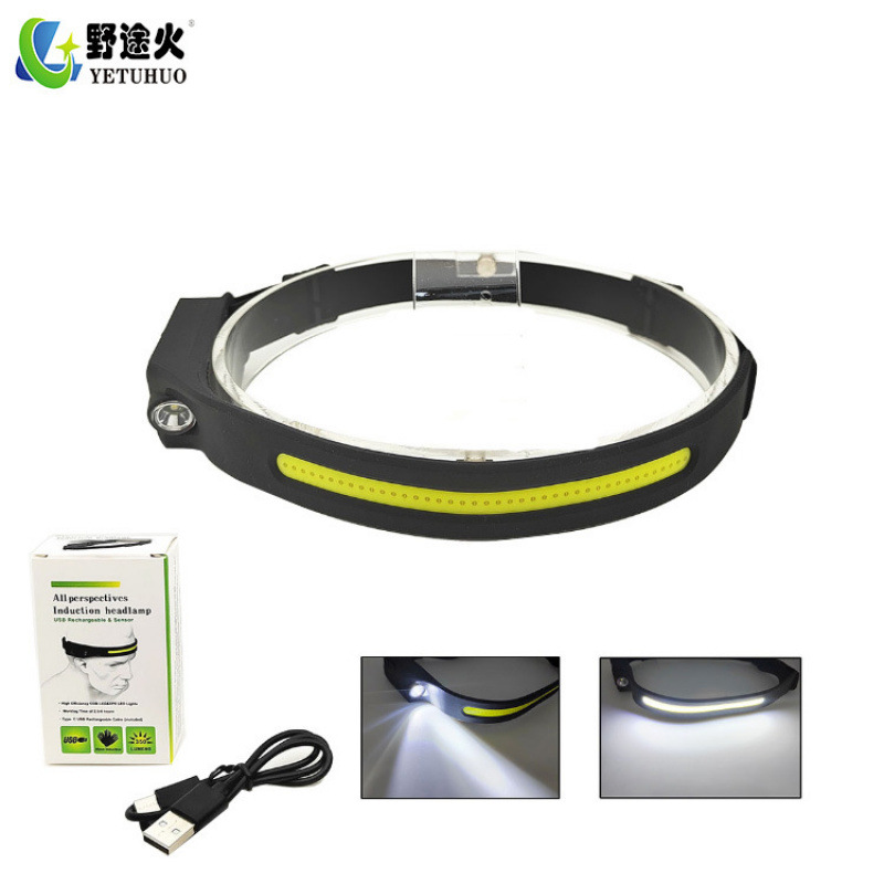 Cross-Border Running Red, White And Yellow Light-Sensing Usb Charging High And Low Cob Dual-Light Portable Led Running Outdoor Headlamp Item Picture