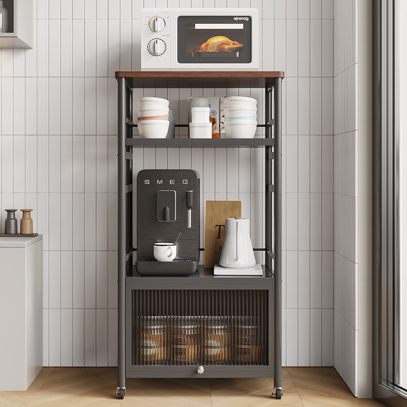 Kitchen storage rack, multi-layer floor-standing storage rack, household oven and microwave storage floor-standing, modern and simple details Picture