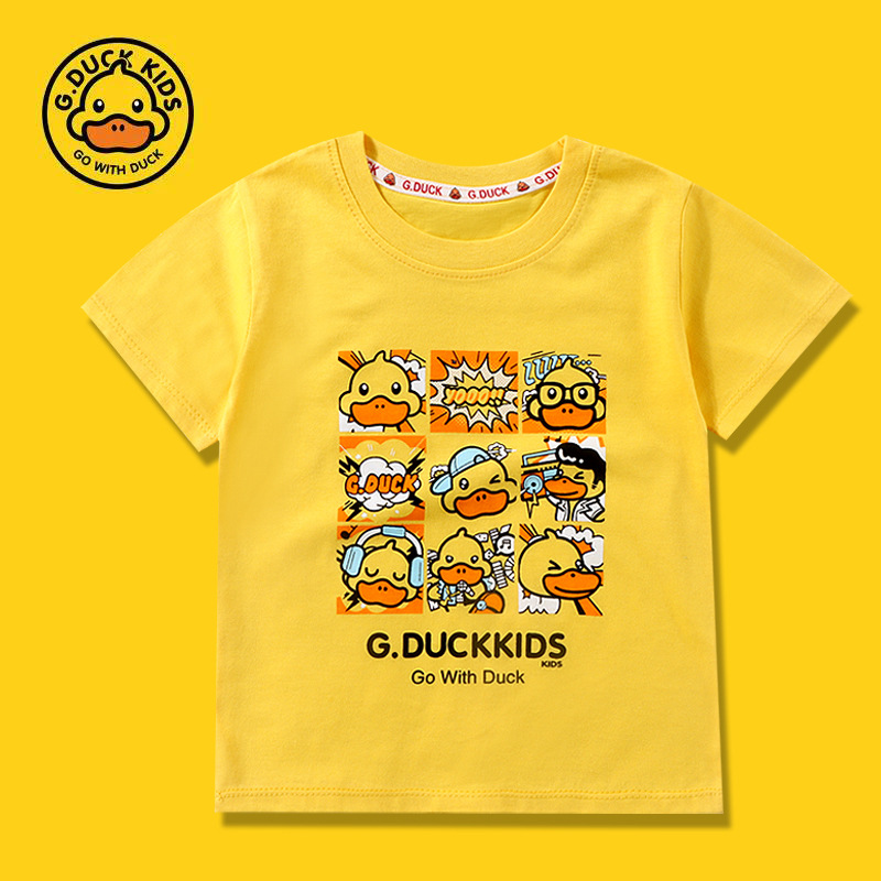 Harrow Little Yellow Duck Summer Children's pure Cotton T-shirts for boys and Girls, short-sleeved, thin casual tops, children's wear, baby summer wear details Picture