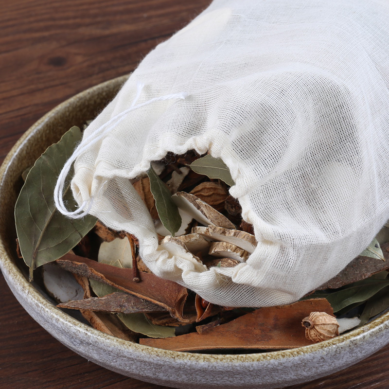 Pure cotton gauze bags, drawstring filter bags, soup cooking residue separation bags, traditional Chinese medicine decoction bags, marinade bags, spice seasoning bags Application Scenario