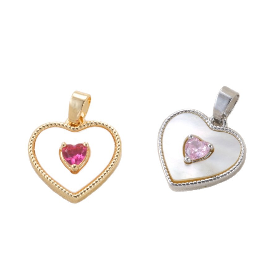 Copper-plated 18k high color retention, zirconium-inlaid white shell heart pendant, pearl necklace, clasp, light luxury DIY jewelry accessory Item Picture