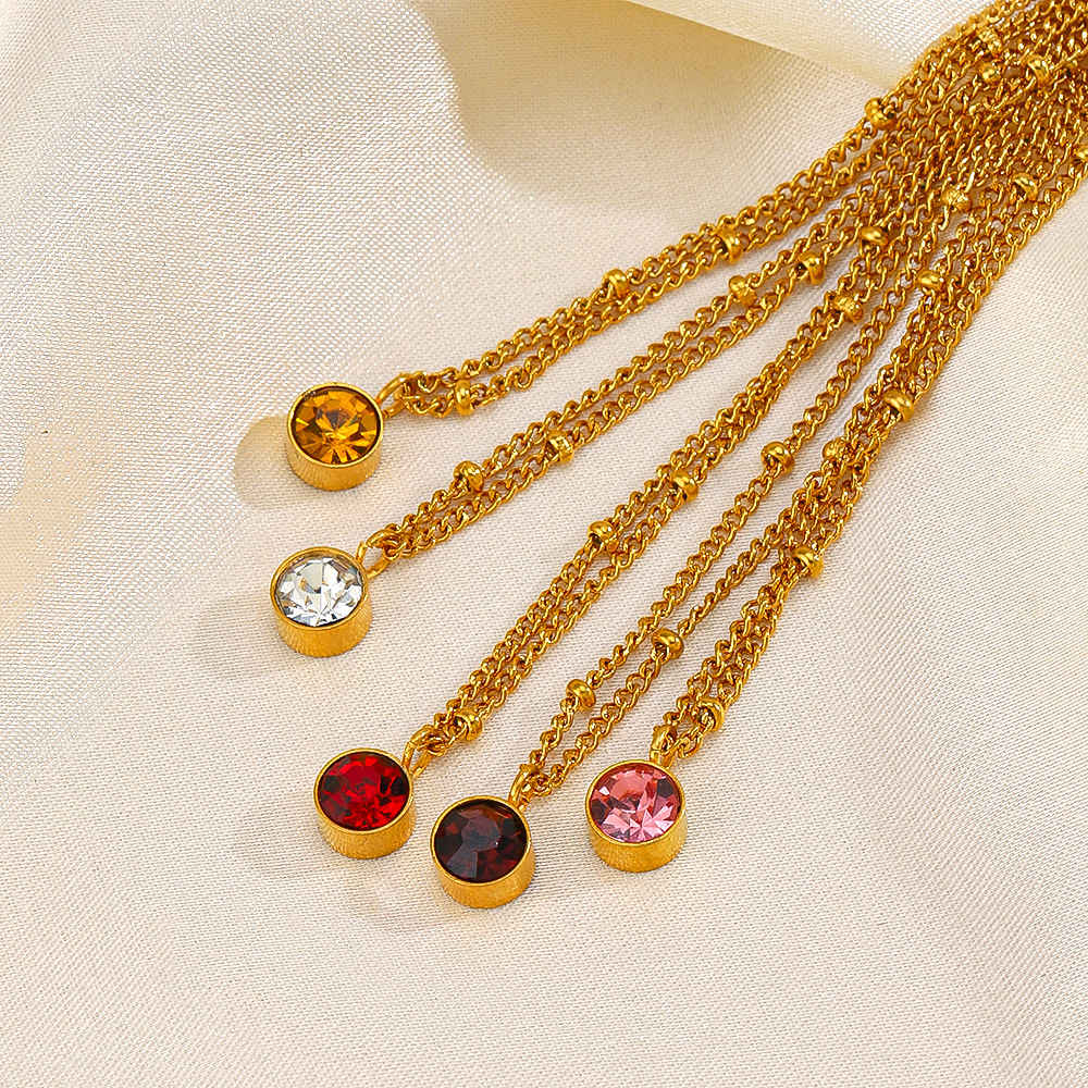 A fashionable and versatile 18K gold stainless steel diamond birthstone necklace for women in the INS style in December from Europe and America Specification image