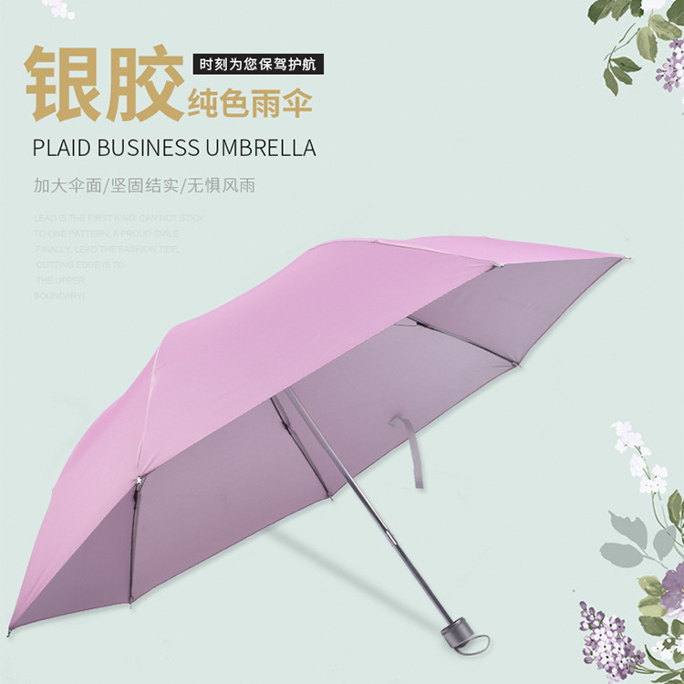 Factory wholesale creative three-fold inverted stem silver plastic umbrellas, all-weather gift umbrellas, advertising umbrellas, can be used as logos Application Scenario