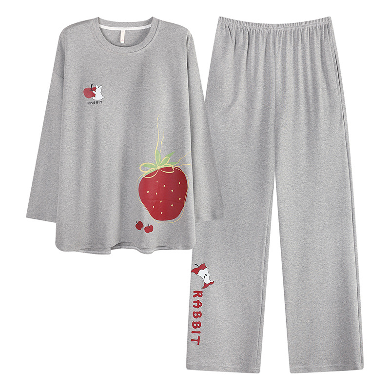 2025 New style pajamas for women in autumn, pure cotton with built-in chest pads, long-sleeved round neck, casual and suitable for outerwear, home wear set Item Picture