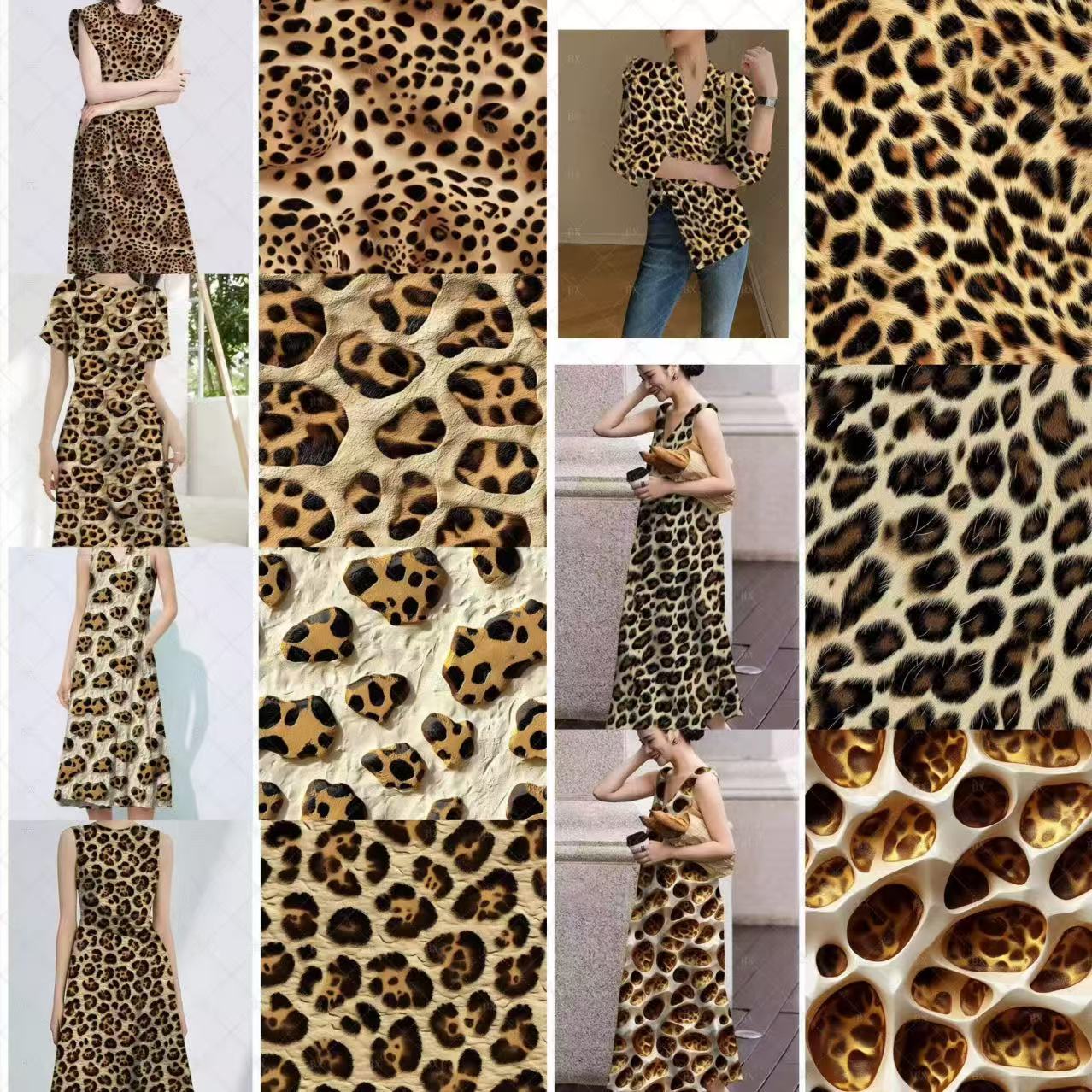 新款3D印花布料花布豹纹精品四面弹服装面料连衣裙布料跨境亚马逊