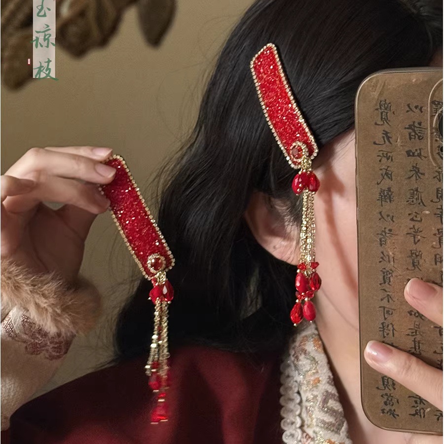 Exotic domain style long tassel hair clips for women, new Chinese-style retro fringe seaside clips, ancient style personalized and distinctive earrings details Picture