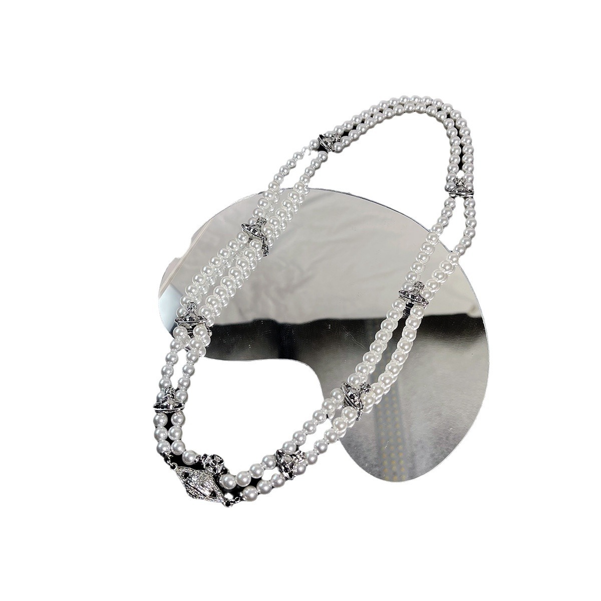 Doble capa collar de perlas de saturno nicho lujo ligero sensación premium cuello cadena de clavícula diseño original accesorios mujer clavícula Item Picture