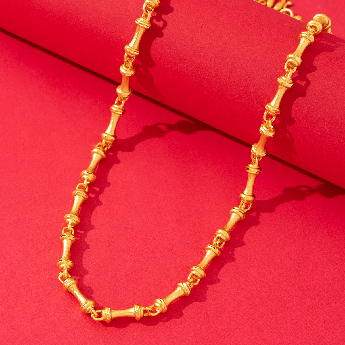 Cross-border men's thickened gold bamboo joint necklace, bone necklace, high-end and versatile, wholesale copper gold-plated jewelry trend details Picture
