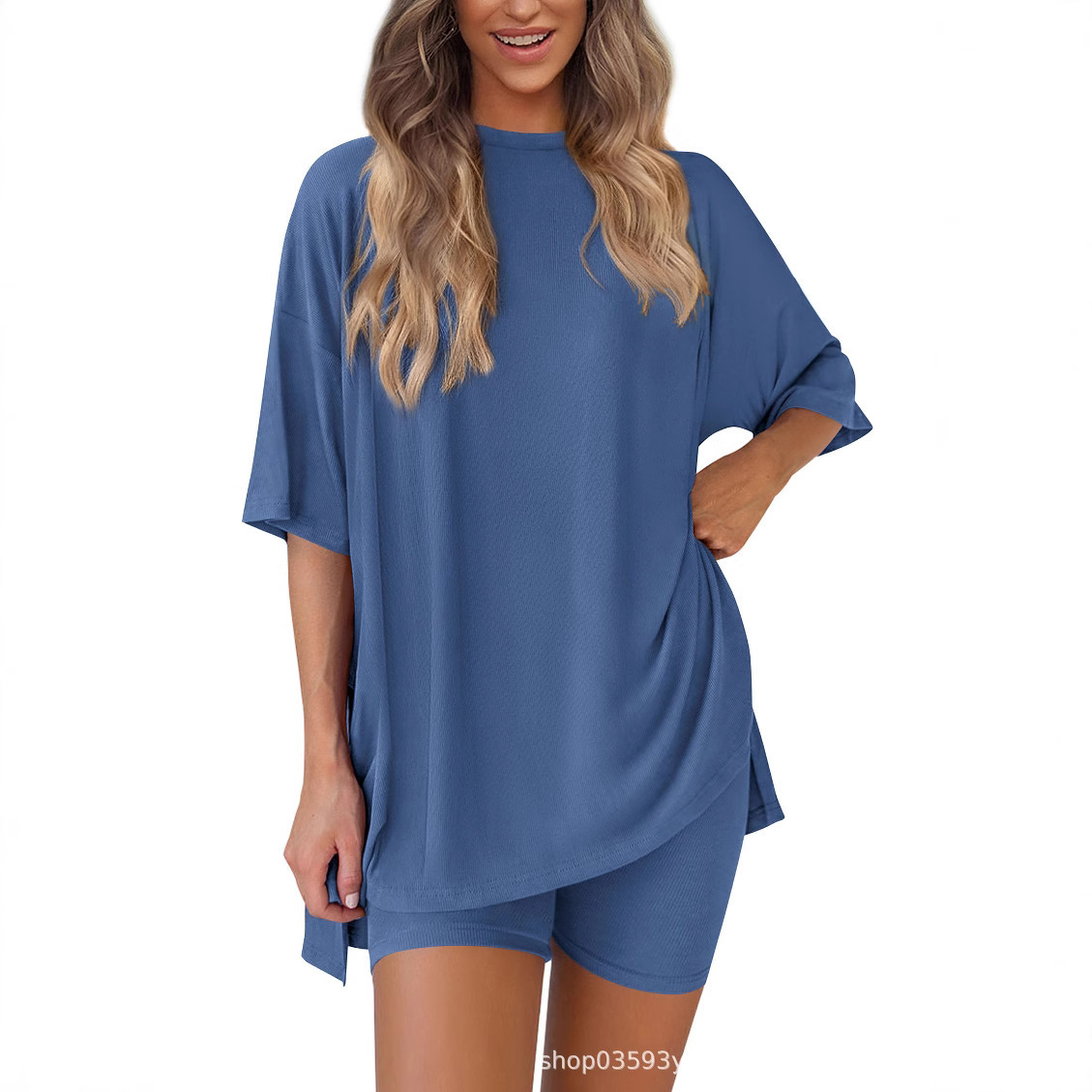 A new loose and fashionable solid-color casual short-sleeved and short-shorts two-piece set for cross-border Amazon in Europe and America in Spring/Summer 2026 Specification drawing