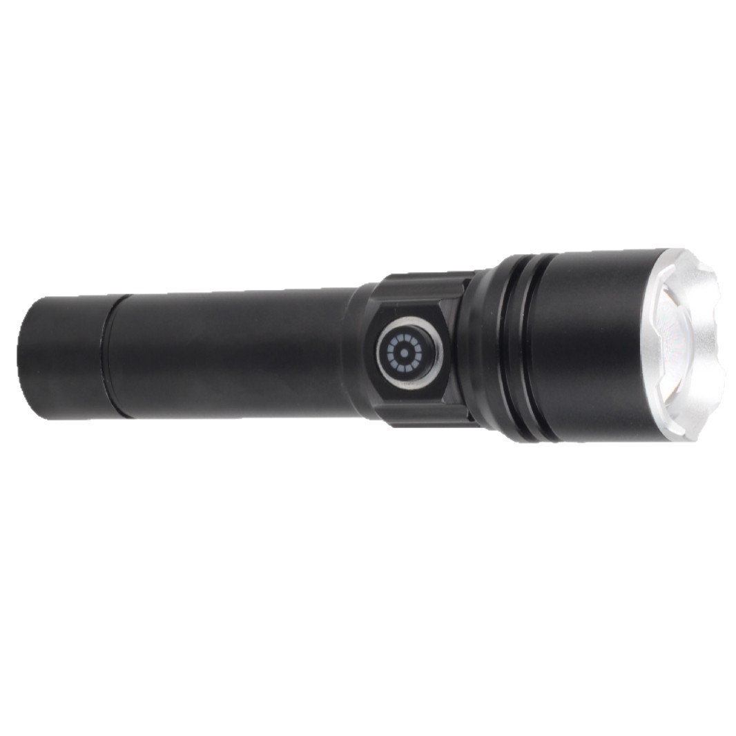 The new cross-border outdoor zoom long-range strong light flashlight, an aluminum alloy white laser multi-functional flashlight, is portable for charging Item Picture