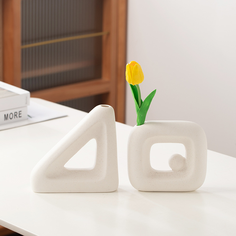 2026 European-style ceramic white vase, ins frosted and unfired creative flower arrangement, light Luxury home decoration accessory wholesale Specification image