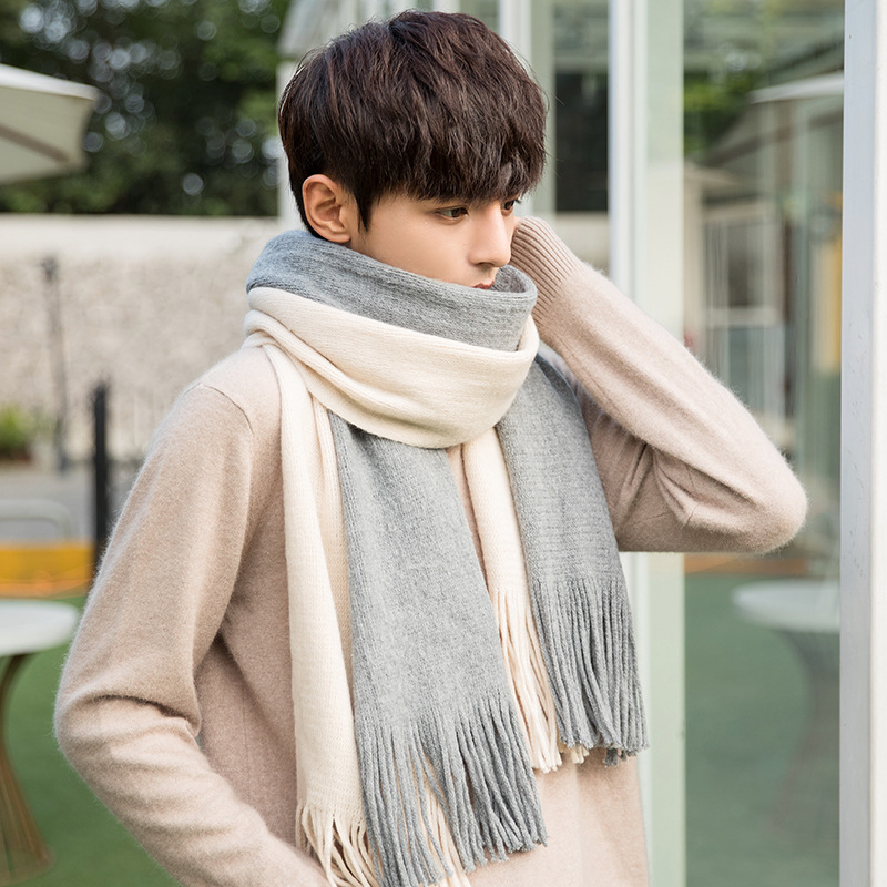 One-piece dropshipping tasselscarf faux cashmere color-blocked men's scarf, women's Amazon scarf, thickened and warm tasselscarf, wholesale from street stalls