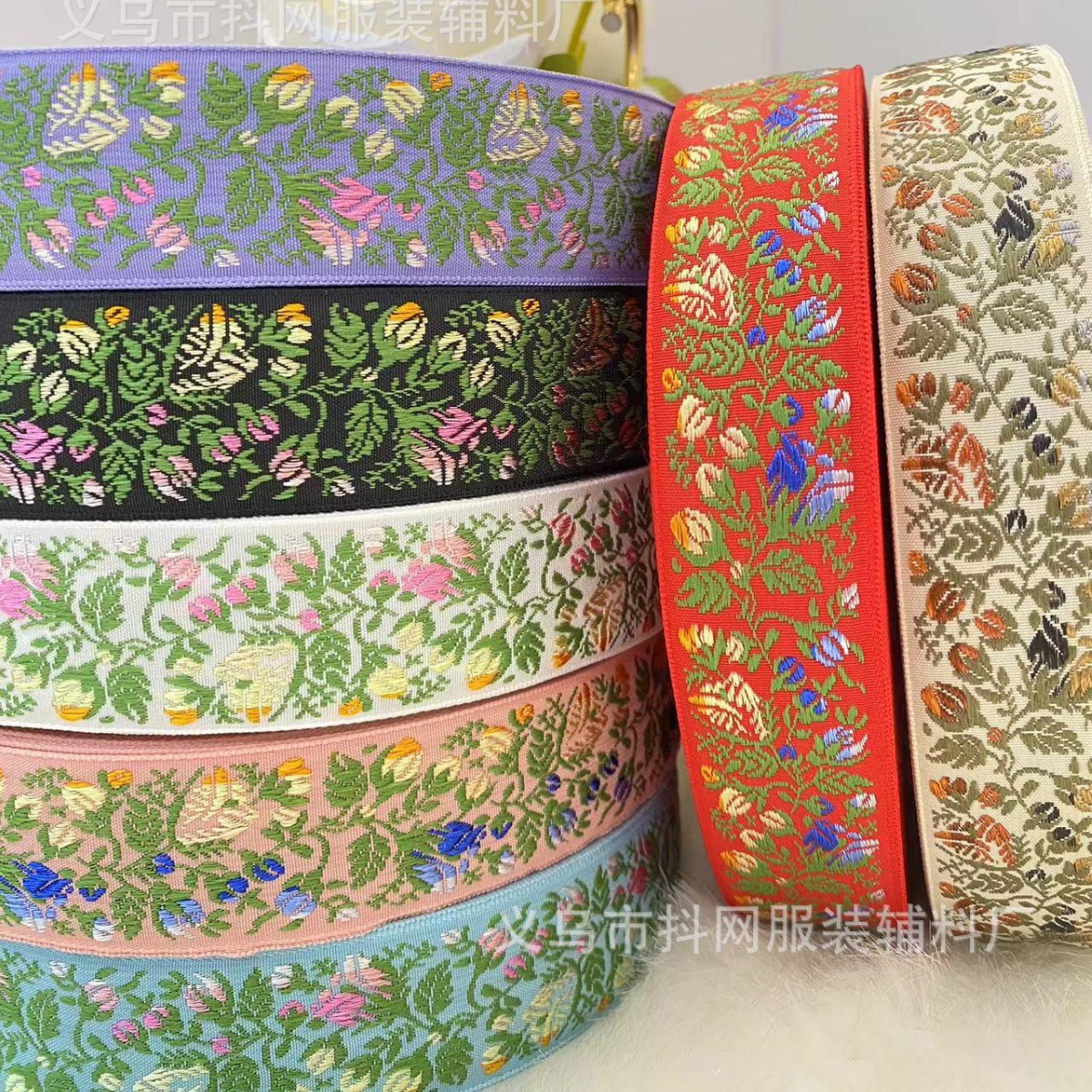3.3cm floral and ethnic style embroidered jacquard ribbons, DIY bow webbing, hair accessories, hair clips, shoes, hats and clothing