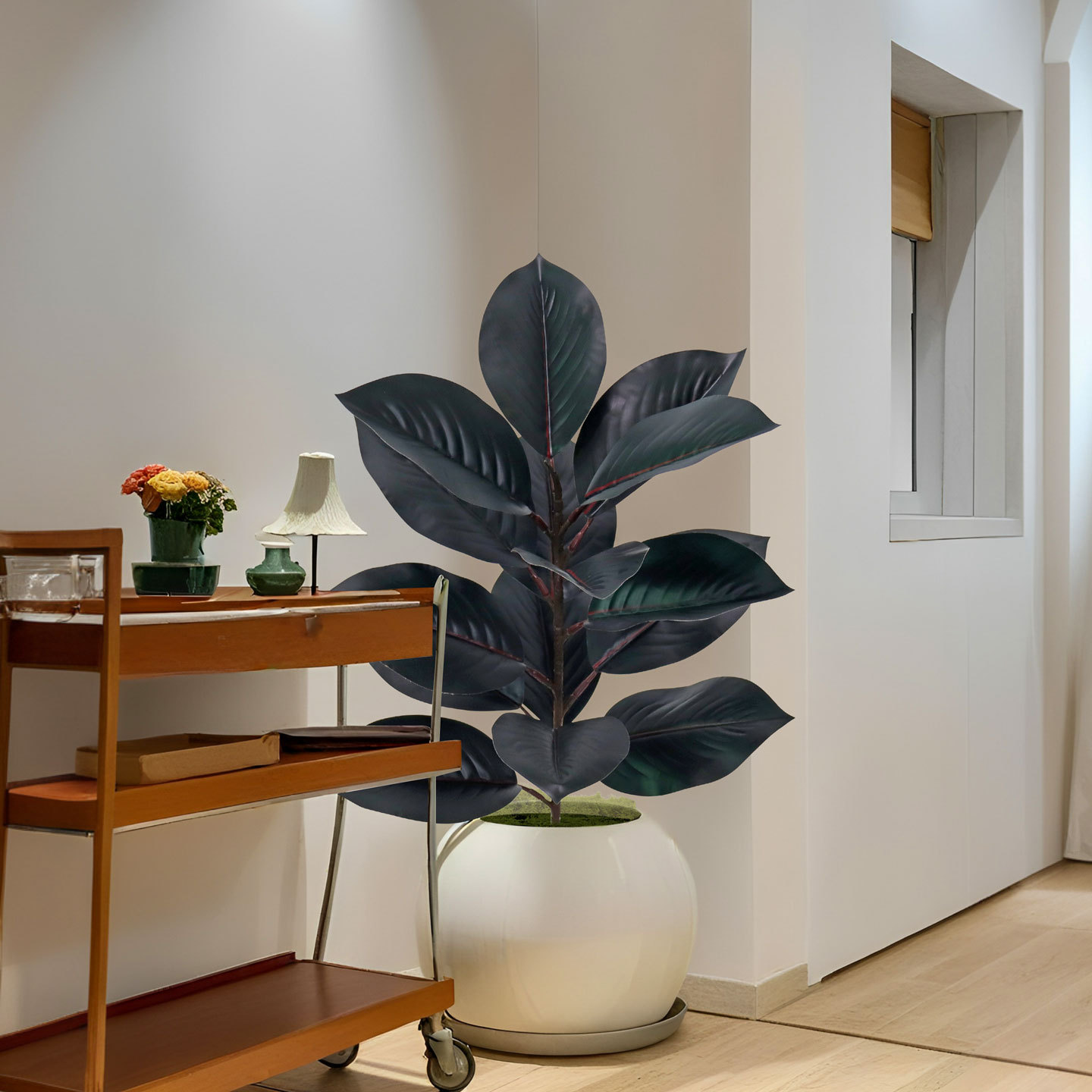 Simulated green plants, magnolia branches, black diamond rubber trees, Ficus lyrata, green decoration, garden landscaping, living room table ornaments details Picture