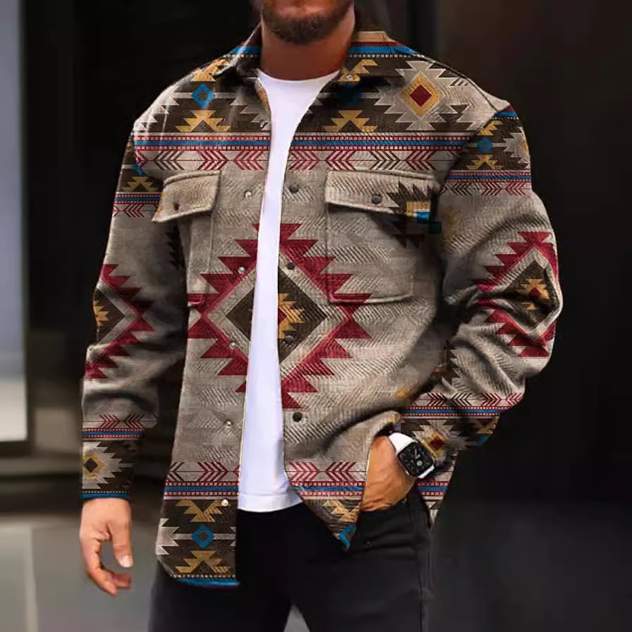 European and American 2023 Cross-border Independent Station Spring and Autumn Men's button Jacket, printed Youth casual jacket Specification image