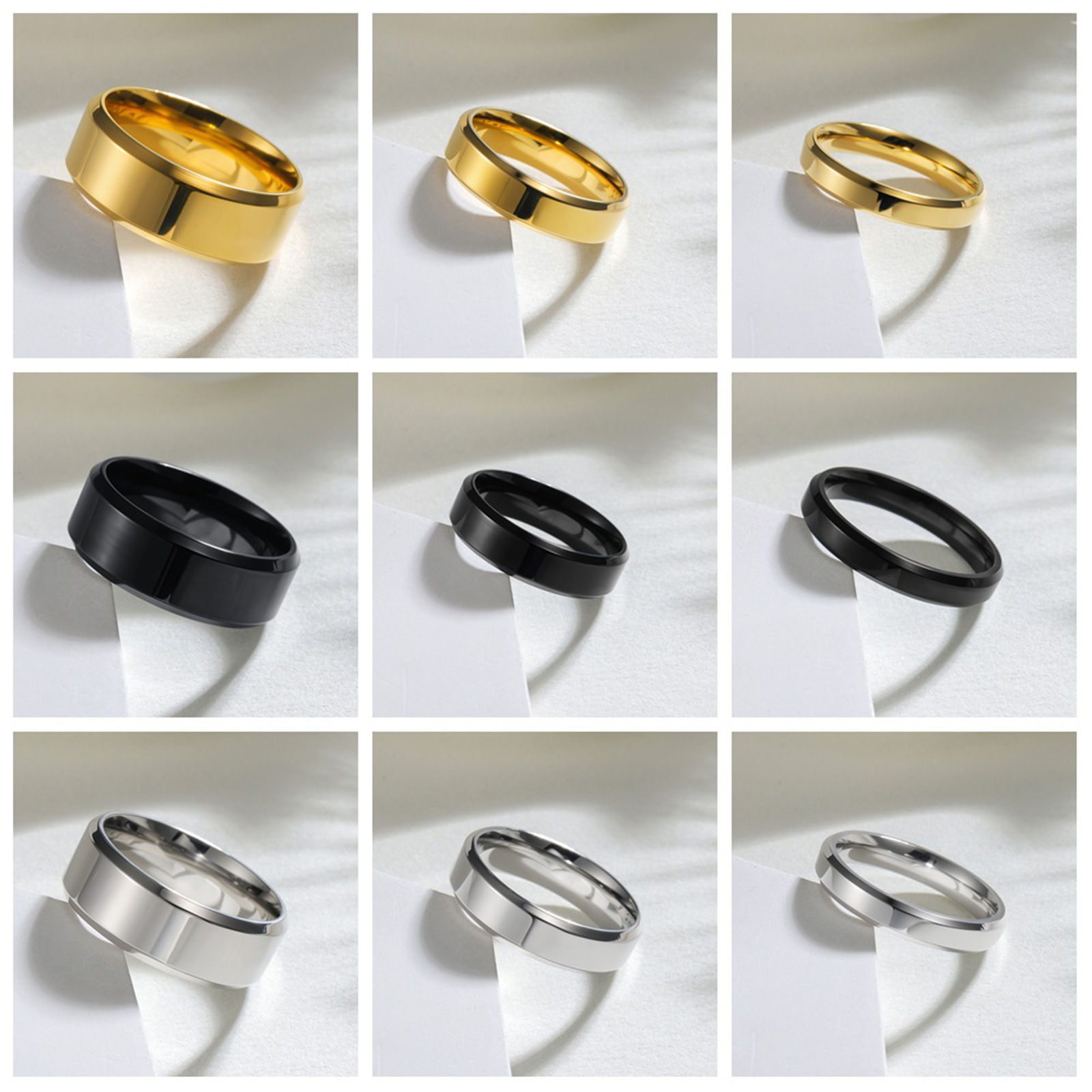 Cross border simple brillante biselada doble acero de titanio para hombres y mujeres anillo 4mm6mm8mm ancho anillo de moda handwear set details Picture