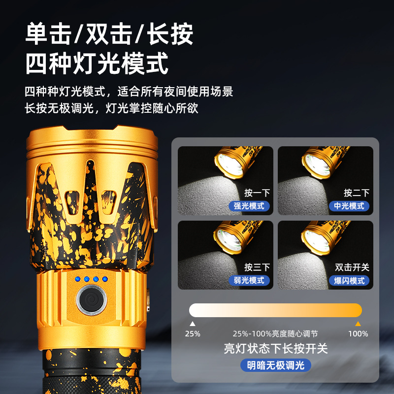 Cross-border outdoor hand-held flashlight, high-intensity laser cannon, ultra-long-range spotlight, multi-functional charging, large capacity, long battery life details Picture