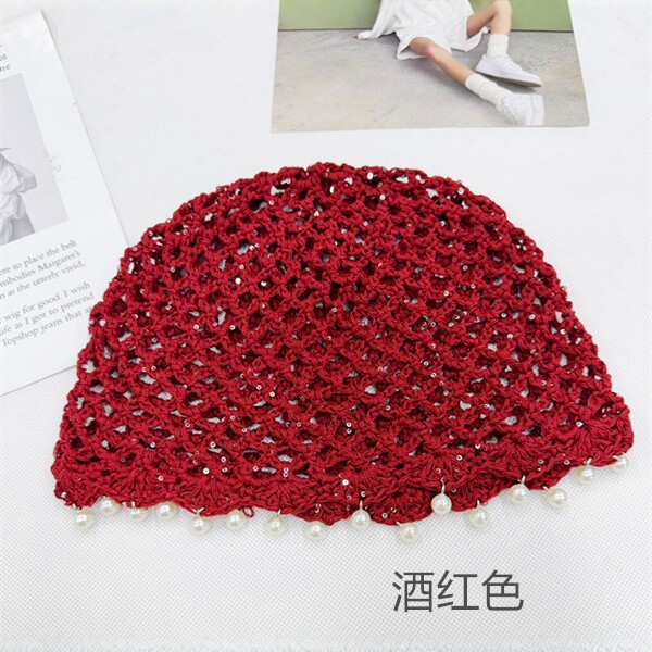 Hecho a mano hook flor hueco perla bolsa headcap mujeres verano transpirable rostro artístico pequeño sombrero de punto versátil moda Application Scenario