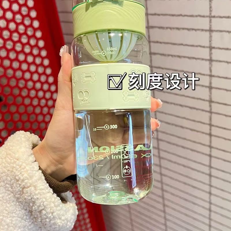 简约塑料太空杯高颜值弹跳盖直饮水杯女学生便携户外大容量水壶产品图