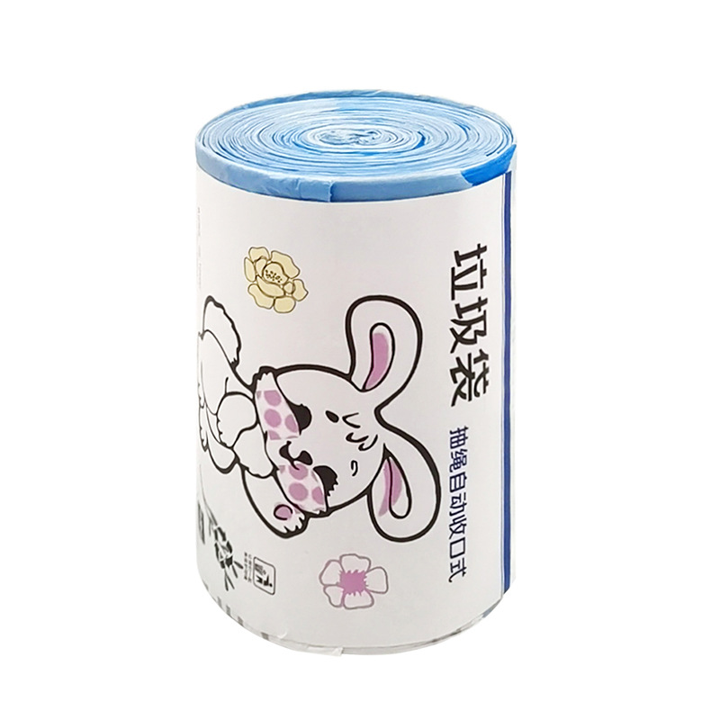 Cartoon blue heart rabbit disposable garbage bags, household drawstring garbage bags, kitchen automatic closure hand-held plastic bags Item Picture