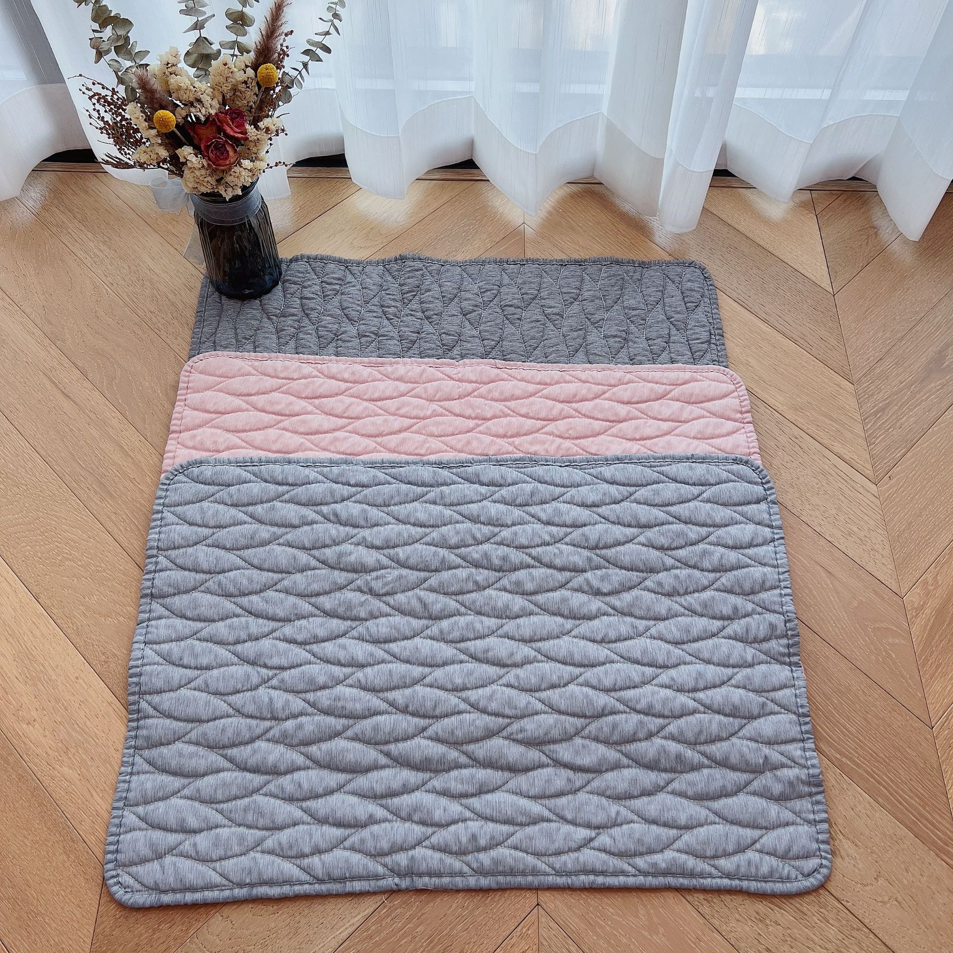 Plain pure cotton floor mat, quilted anti-slip mat, entrance bedroom floor mat, kitchen mat, pet mat, carpet anti-slip and silent Specification image