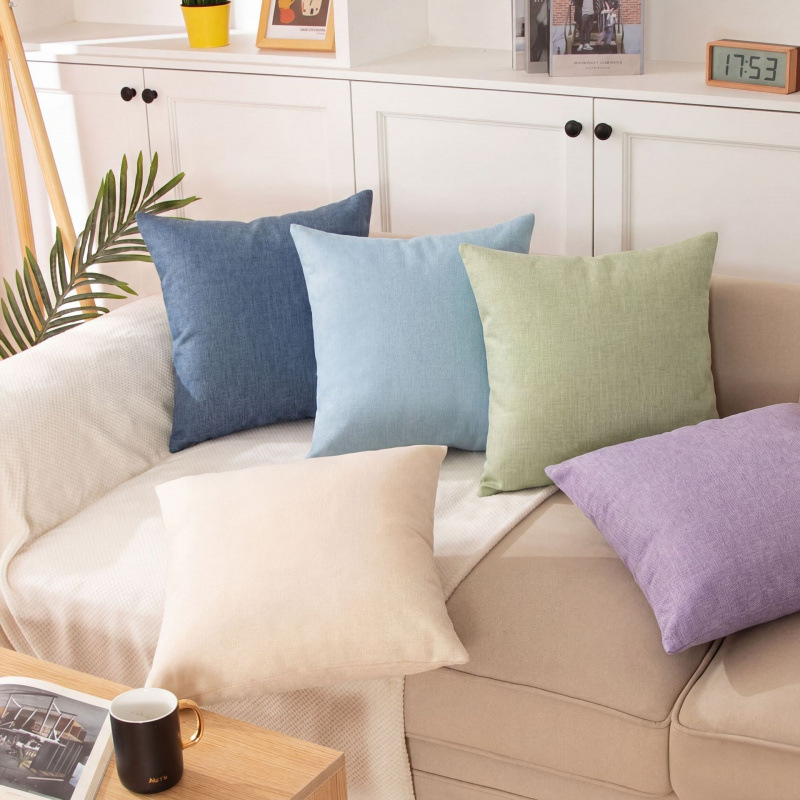 Solid-colored linen sofa cushions with a high-end feel, plain living room pillows, household bedside cushions, and pillowcase manufacturers for wholesale Specification image