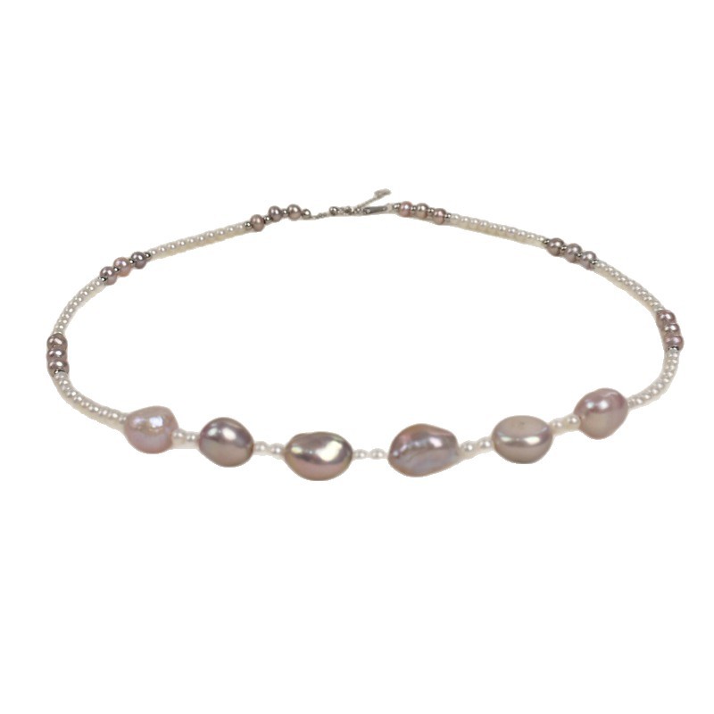 Natural freshwater Baroque irregular-shaped purple pearl necklace for women, light luxury, simple and versatile collarbone chain S925 silver neck chain Item Picture