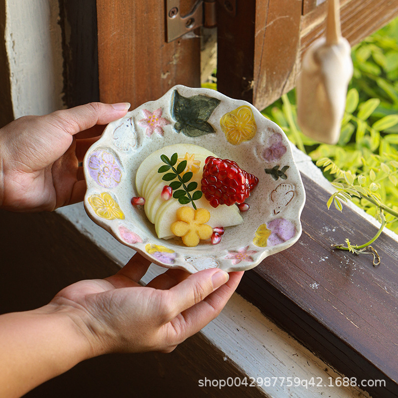 泥上花语复古陶瓷餐具果盘高颜值甜品盘家用搬家乔迁礼物釉下彩细节图