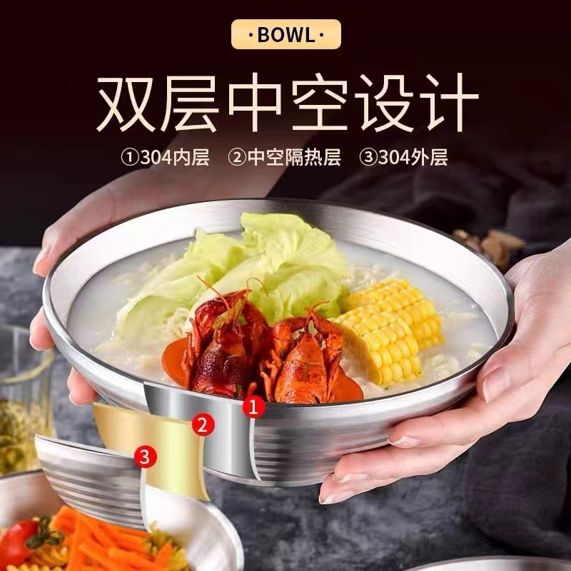 304烩面碗不锈钢泡面碗双层保温拉冷面碗拌饭碗麻辣烫汤碗大碗公产品图