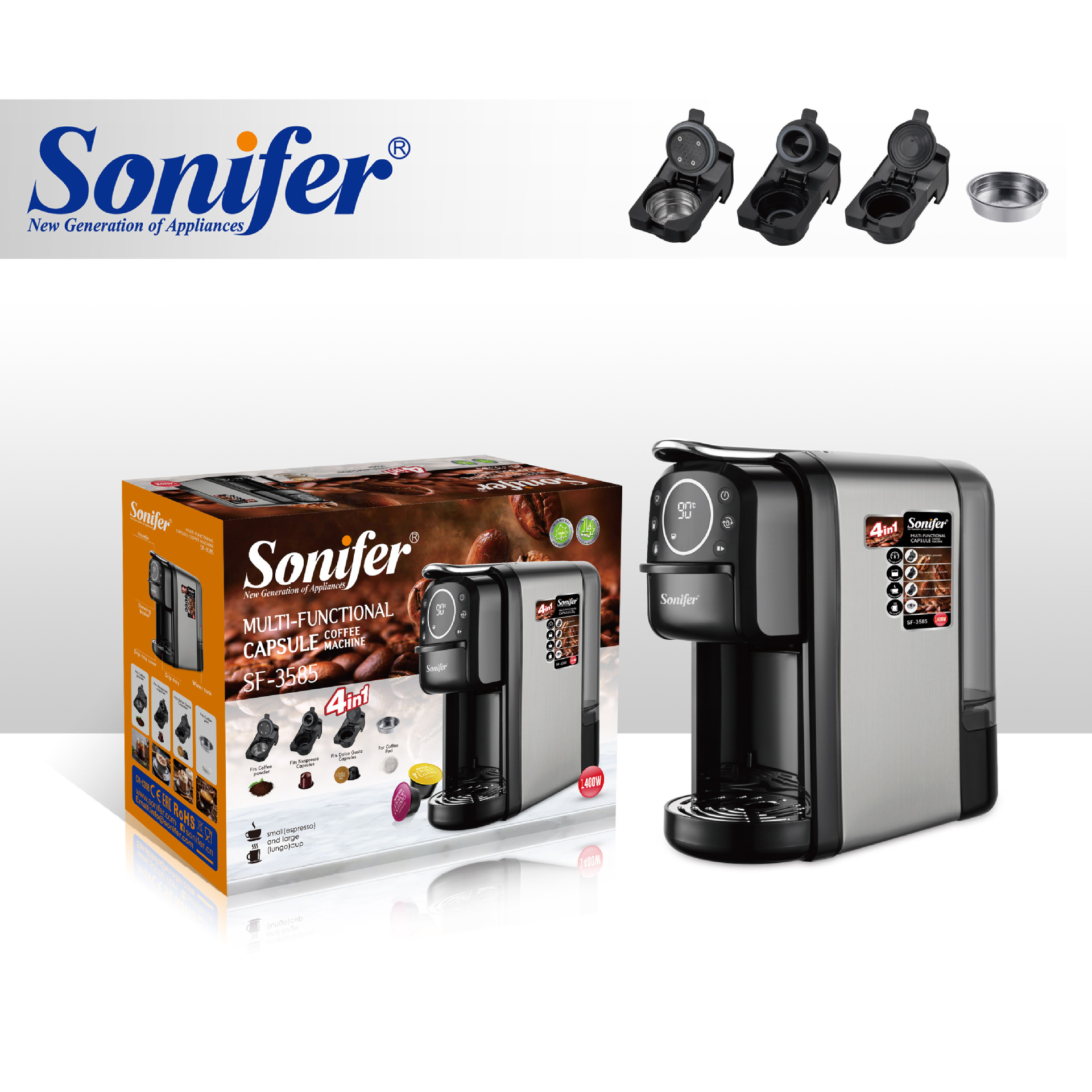 Sonifer胶囊咖啡机四合一全自动家用便携式办公通用咖啡机SF-3585