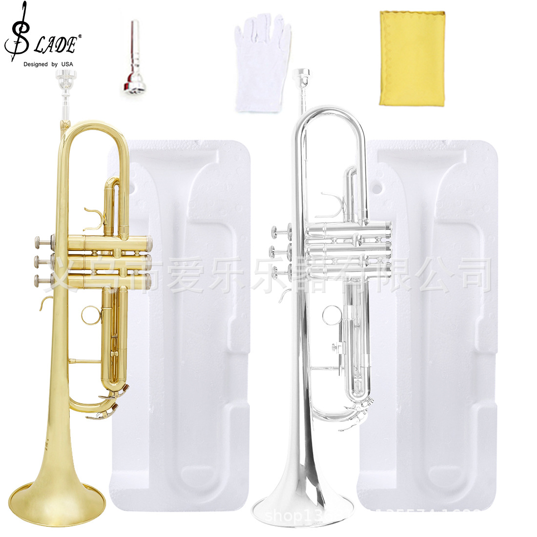 Wholesale of SLADE standard Bb brass trumpet foam box for children and students to perform three-tone trumpets