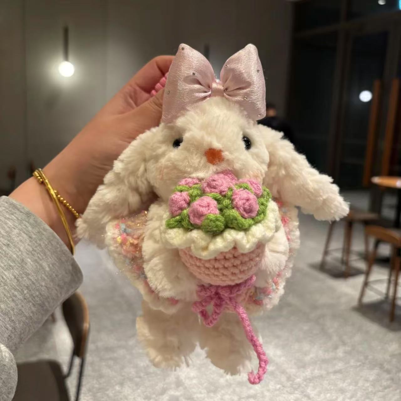 Bow princess bouquet, ear-hanging rabbit bag, pendant, cartoon plush cute doll, keychain, souvenir gift
