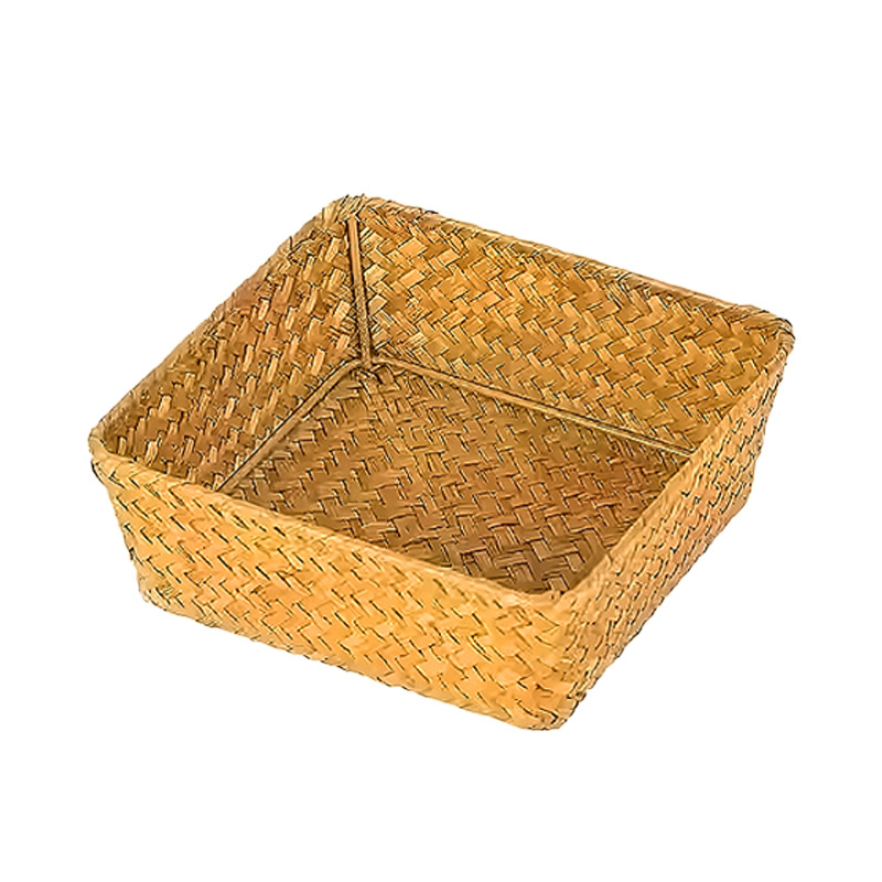 手工编织桌面收纳筐洗漱护肤化妆用品整理篮茶几遥控器钥匙收纳筐白底实物图