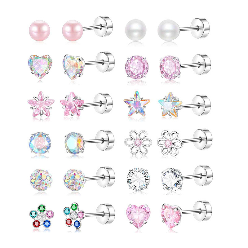 亚马逊热销新款12对一套的子弹头耳钉女士耳环儿童耳钉穿刺饰品产品图