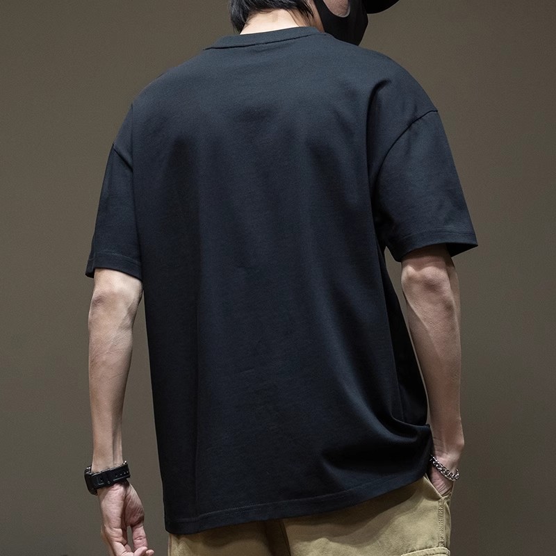 Negro heavy pound manga corta camiseta hombre plus fat plus tallas hombre verano acero estampado tridimensional holgado cuello redondo top trendy Specification image