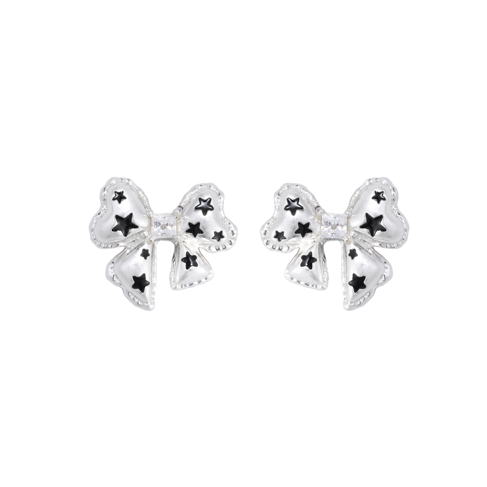 The Star Print Bow series earrings feature a sweet and cool feminine style, are fashionable and versatile, and have an exquisite original design. They are 925 silver needle earrings Item Picture