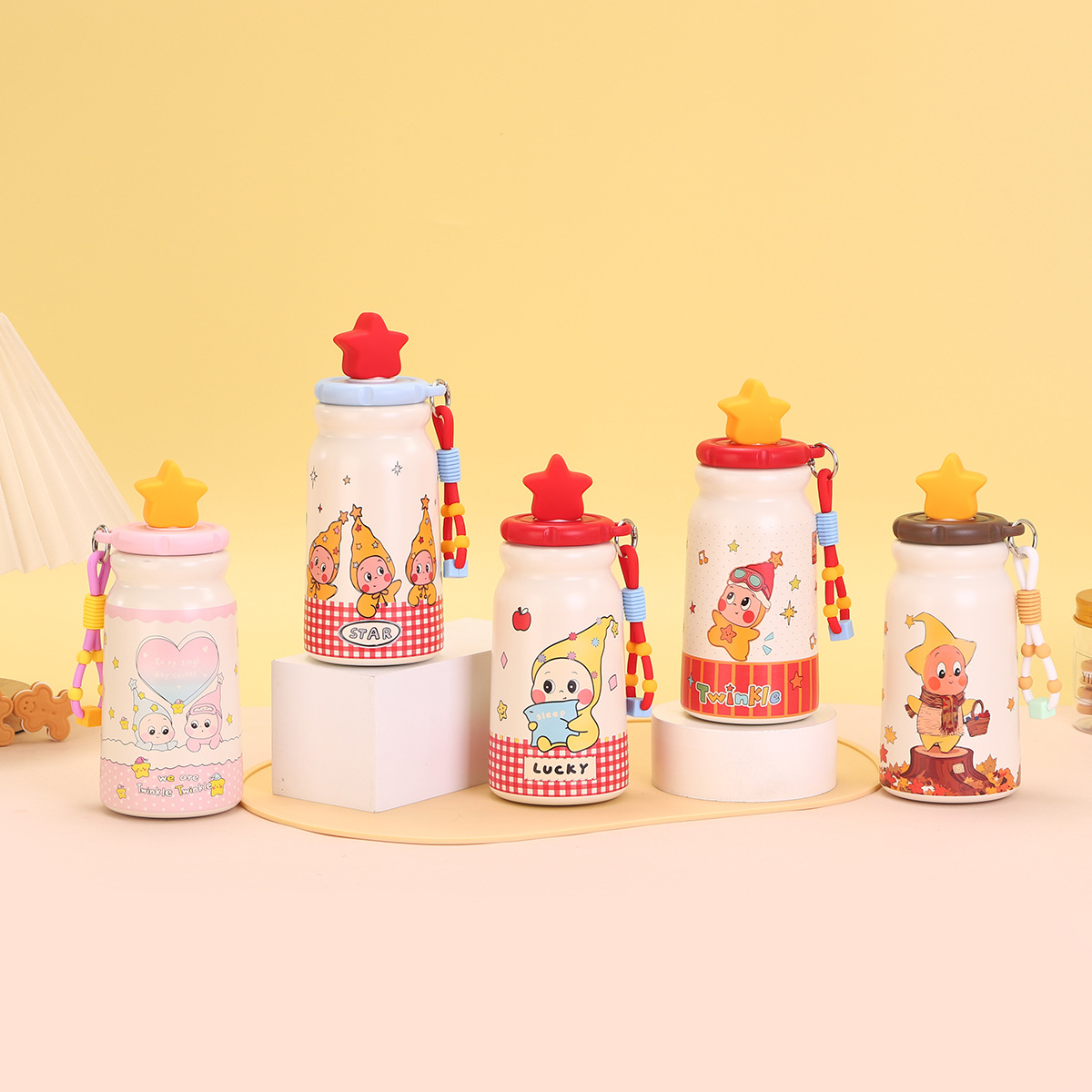 Cartoon Star person water cup, insulated cup, 316 stainless steel children's insulated cup, large capacity girls' high school appearance level straw cup