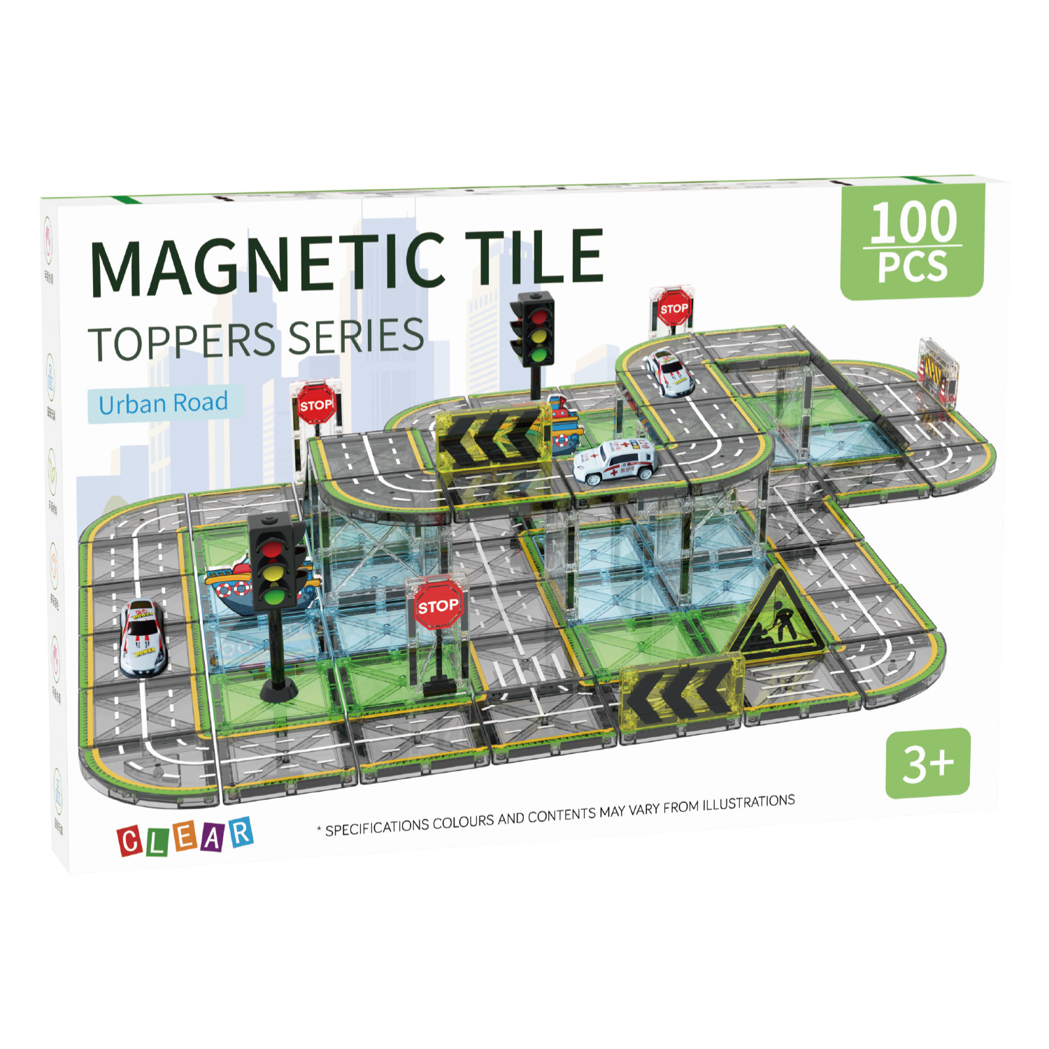 Cross-border color window magnetic sheet engineering vehicle, urban crane scene, strong magnetic children's educational assembly magnetic building block toy