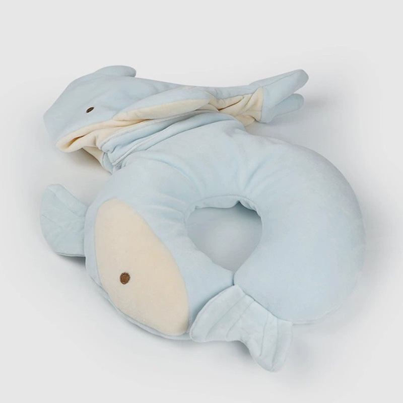 Cartoon creative transformable whale two-in-one U-shaped pillow, foam particle neck guard pillow, nap and sleep pillow Application Scenario