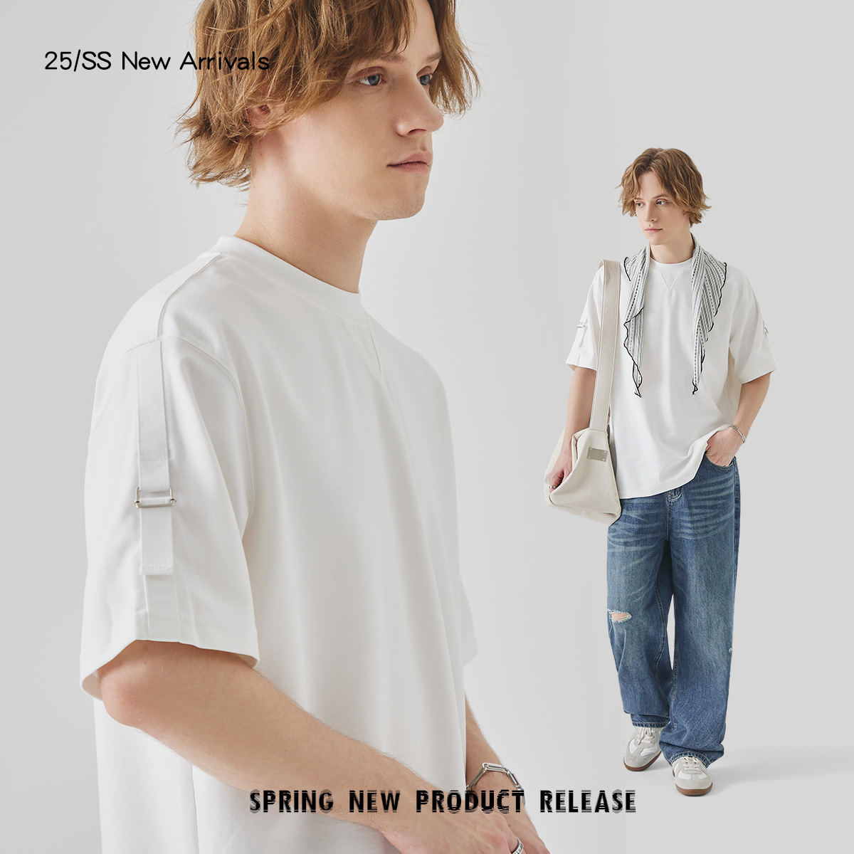 APO Men's Wear: Summer Lyocell short-sleeved men's T-shirt, a trendy brand, loose round-neck solid color base layer, men's inner layer top Specification image