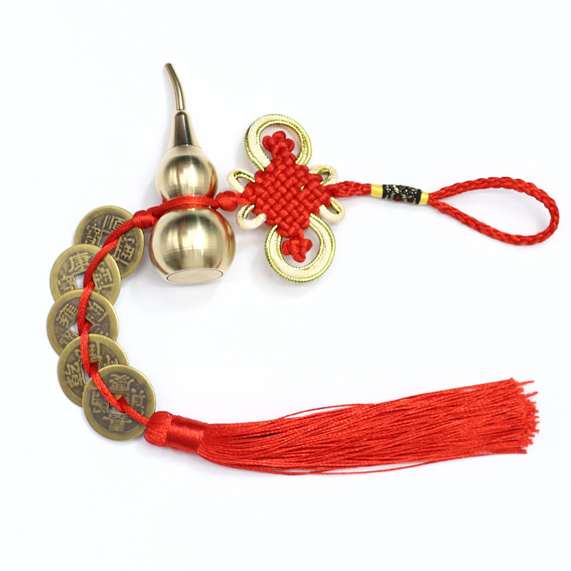 黄铜福禄安康铜葫芦五帝钱纳福挂件仿古中国结八帝梅花挂饰招财白底实物图