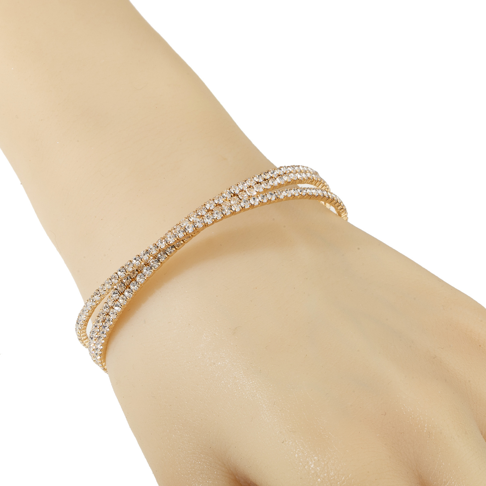 Aliexpress's best-selling new product, the cross-border three-layer crossed steel wire elastic open bracelet, is a light luxury and fashionable jewelry with full diamonds that shines brightly and is suitable for wholesale details Picture