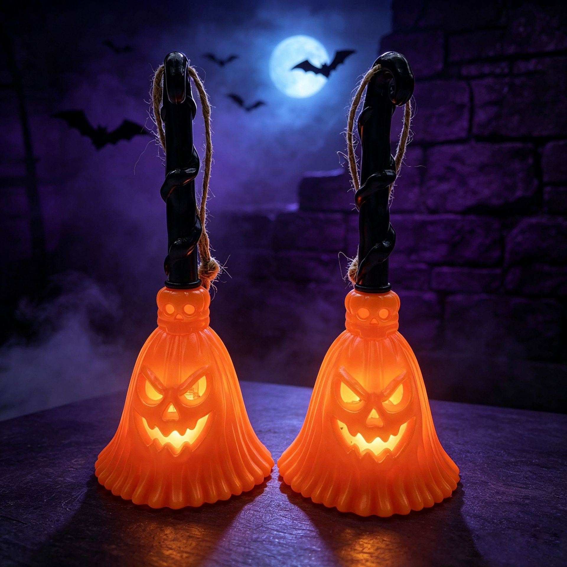 Halloween Witch broom, pumpkin lantern, led light, small hanging lamp, haunted house party scene, atmosphere decoration props, Halloween decoration