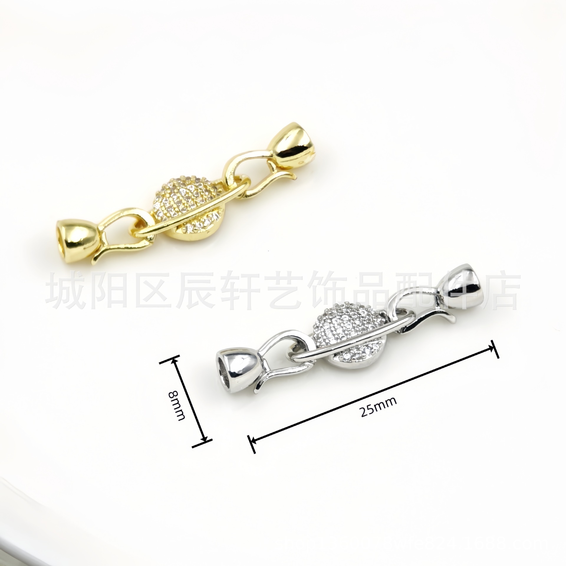 Micro-inlaid T-shaped zircon 18K gold-plated color retention double-ring pearl buckle bracelet, sweater necklace, camellia diy accessory matching details Picture