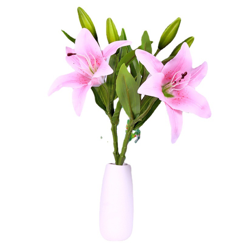 仿真3D打印百合花 PU胶片手感3头婚庆客厅卧室装饰摄影摆件批发白底实物图