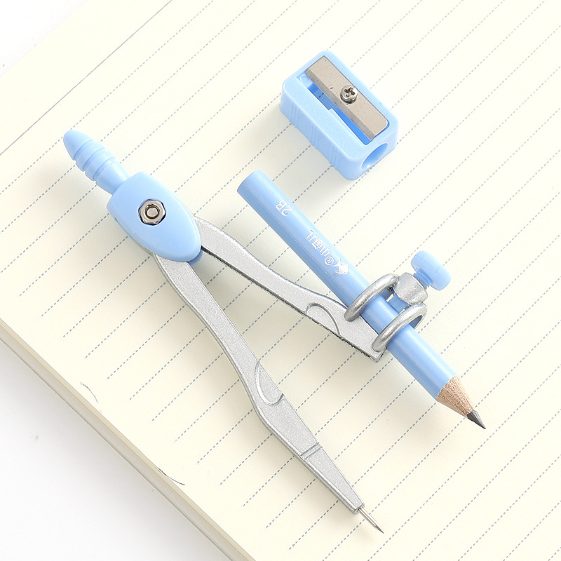 Xiaoyu 'er Compass Three-piece Set with pen holder, alloy single compass for precise drawing, exam supplies cartoon compass details Picture