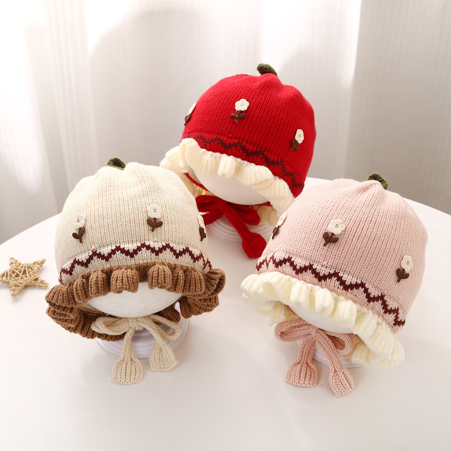 婴儿帽子秋冬季可爱甜美针织公主帽冬天女童宝宝保暖护耳毛线帽潮产品图