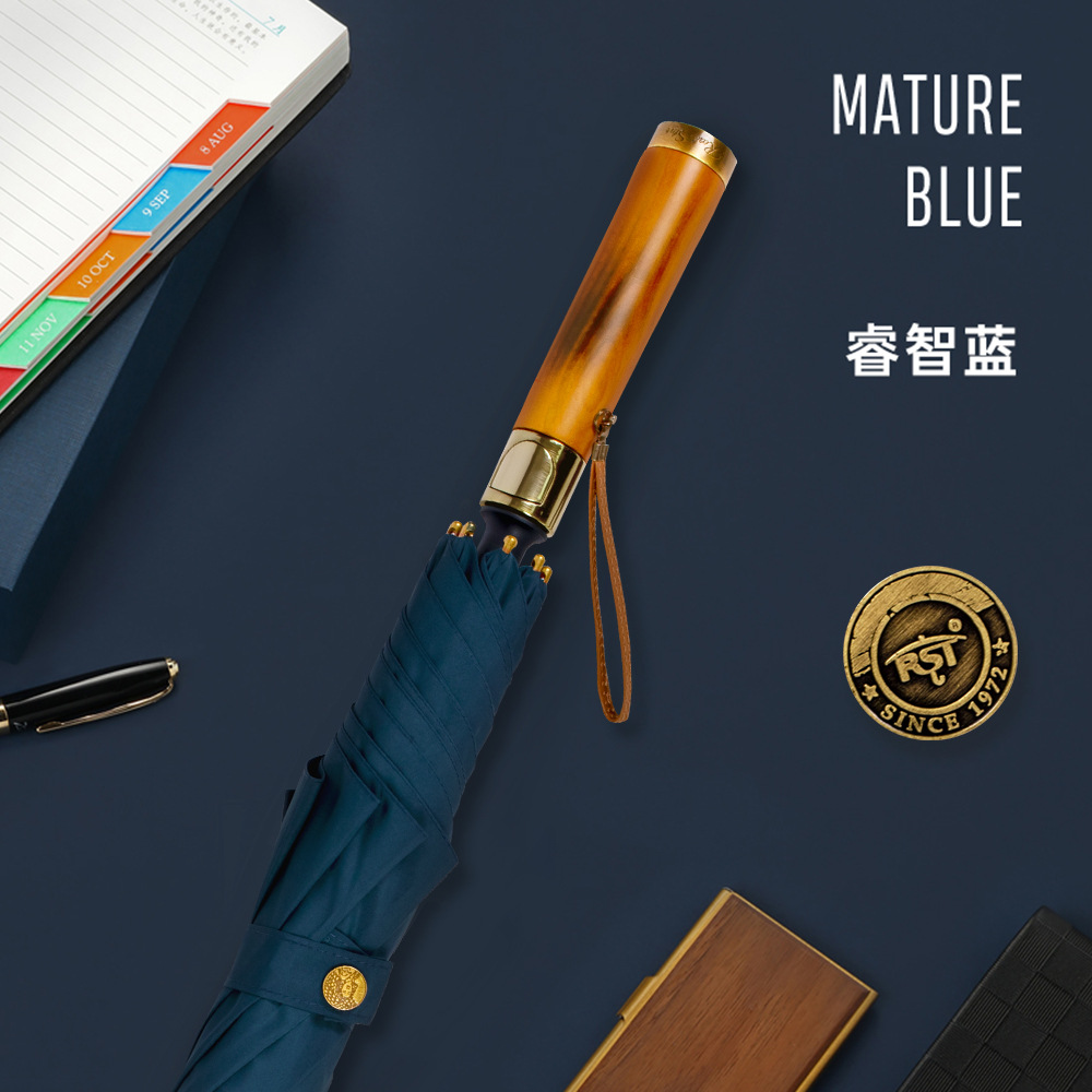 Wholesale of Xingbao's new long-handled straight-bar business umbrella with 8-bone, 27-inch sunshade, wooden handle and copper base details Picture
