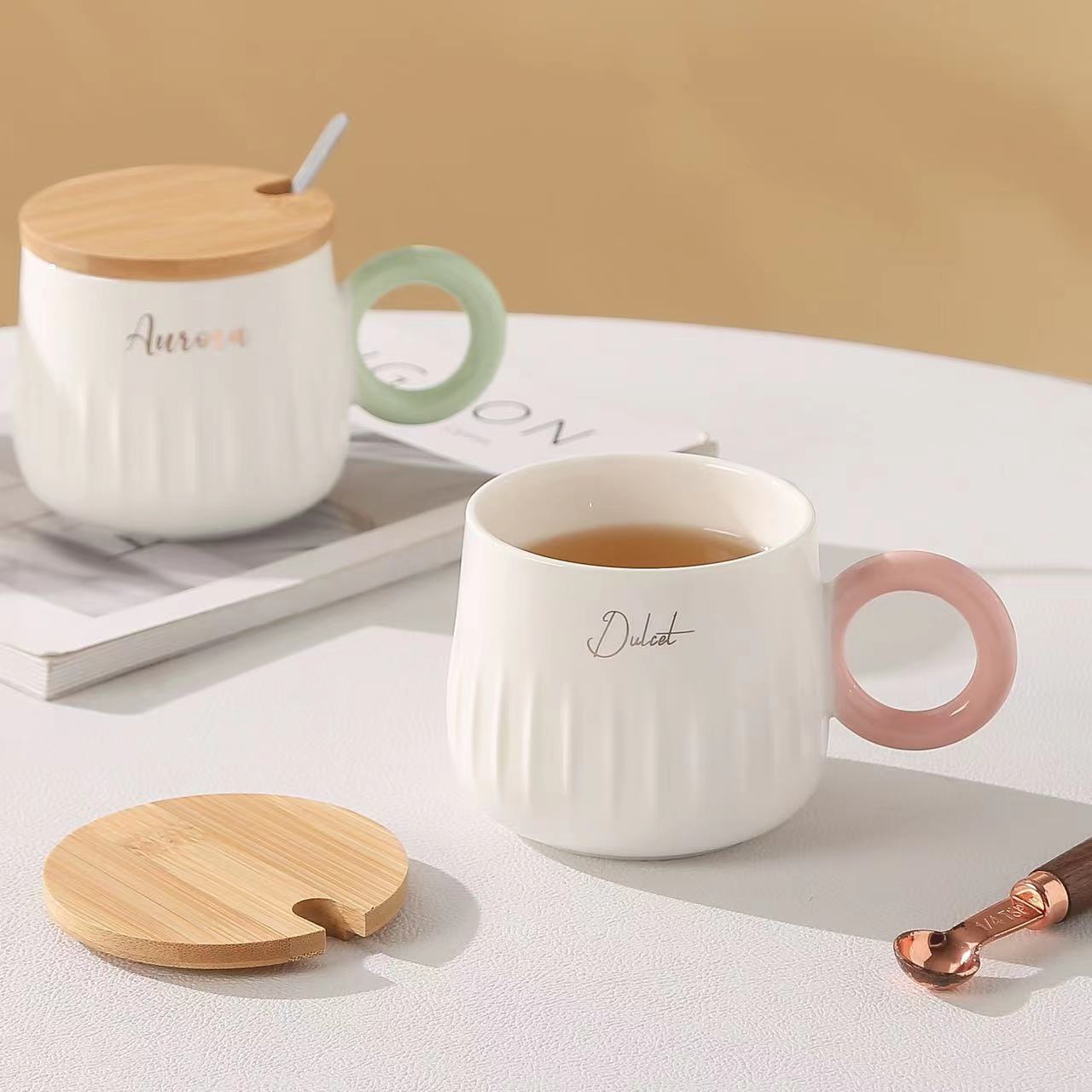 Creative and simple English mugs with LIDS, couple milk cups, high appearance level, popular coffee cups, and fresh water cups details Picture