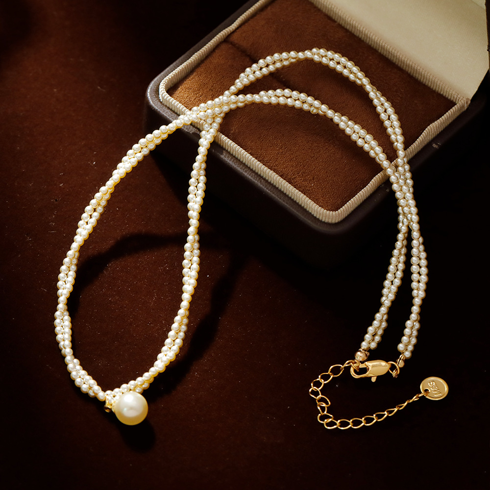 Hyacinth double-layered pearl mother-of-pearl necklace, sweater chain, collarbone chain, light luxury and niche, 2025 Douyin Hit pendant accessory details Picture